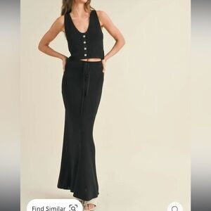 Miou Muse knit maxi skirt and tank set, black, M (bottom),  small (top)